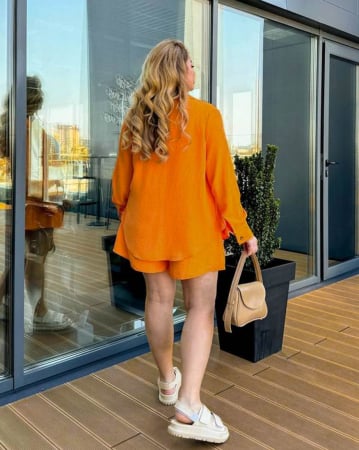 Compleu de vara cu pantaloni scurti si camasa, portocaliu [3]