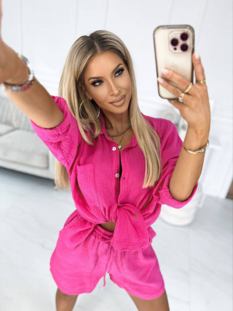 Compleu de vara cu pantaloni scurti si camasa, roz [8]