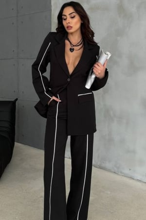 CELE MAI NOI PRODUSE - Costum Elegant, 2 piese Negru, cu dungi fine albe
