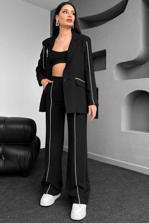 Costum Elegant, 2 piese Negru, cu dungi fine albe [10]