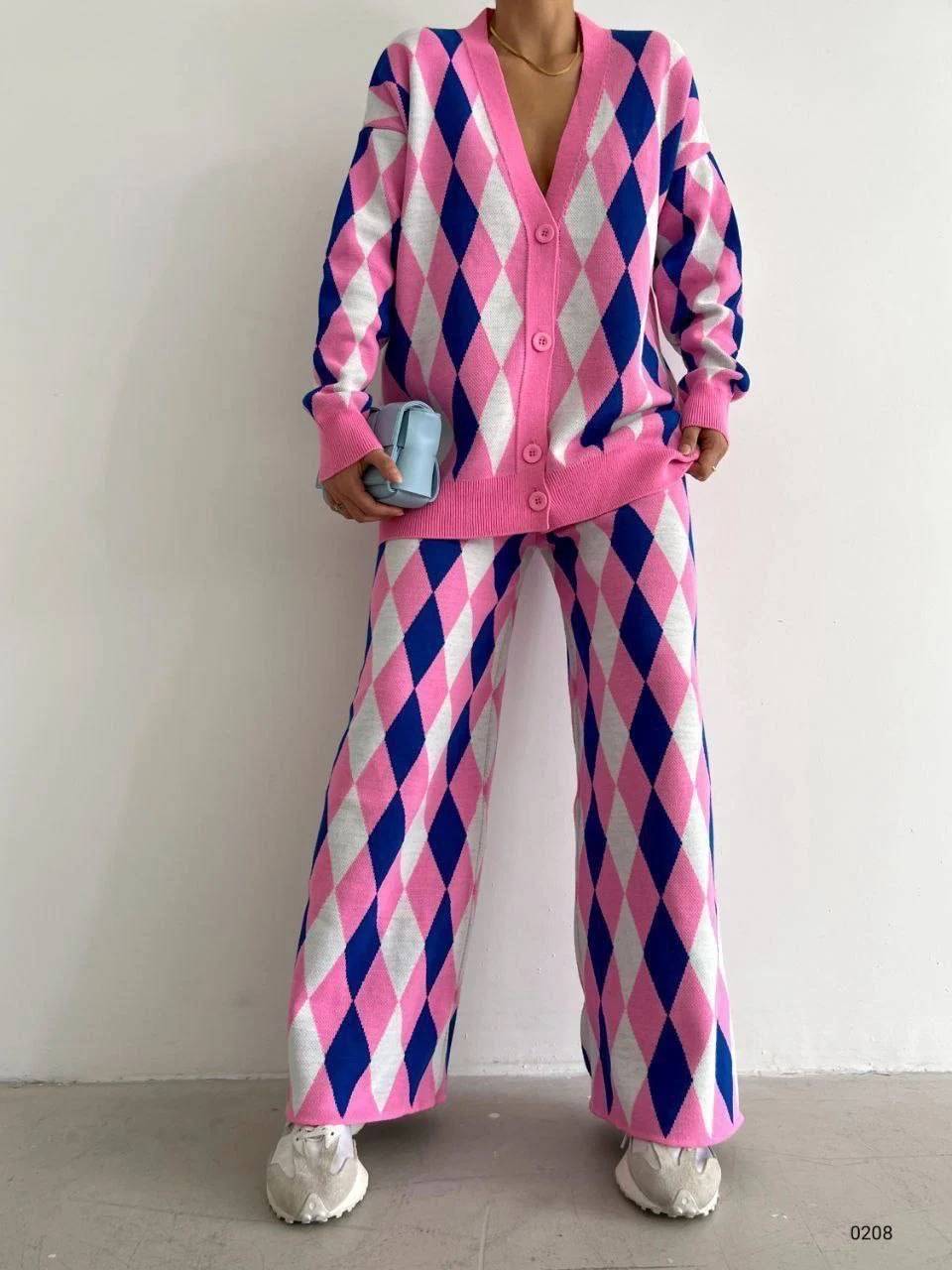 SETURI SI COSTUME - Compleu tricotat multicolor, 2 piese, cu imprimeu geometric