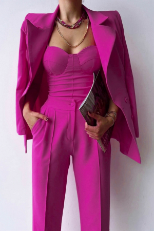 SETURI SI COSTUME - Costum Elegant din 3 Piese Fuchsia, Mayra