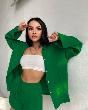 SETURI SI COSTUME - Compleu de varaa cu pantaloni scurti si camasa, verde inchis