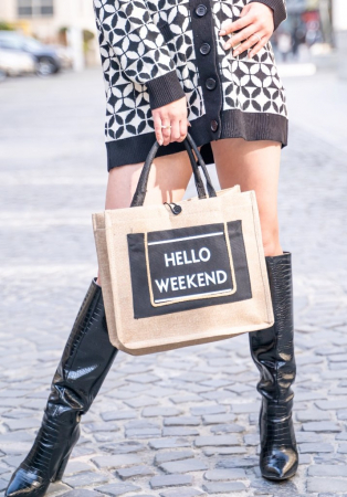 ACCESORII - Geanta din iuta, HELLO WEEKNED, Black