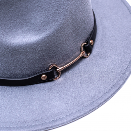 Palarie Fedora din Stofa cu Accesoriu din Metal, Gri [3]