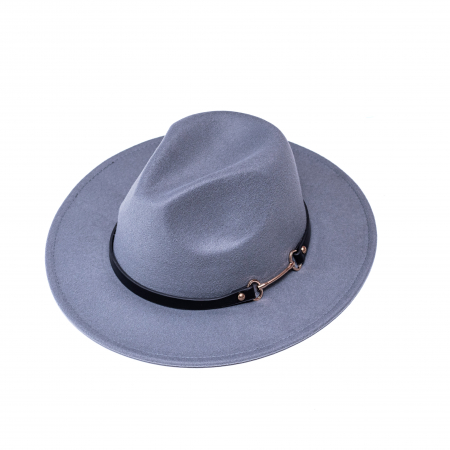 Palarie Fedora din Stofa cu Accesoriu din Metal, Gri [1]