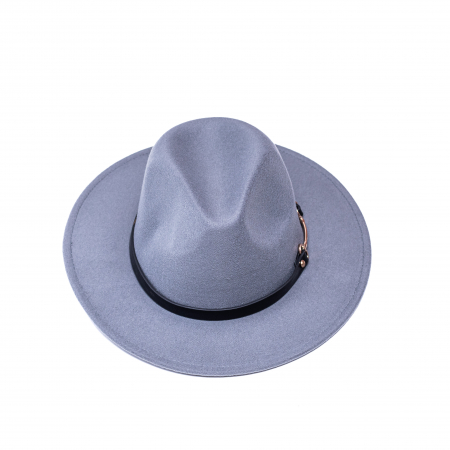Palarie Fedora din Stofa cu Accesoriu din Metal, Gri [2]