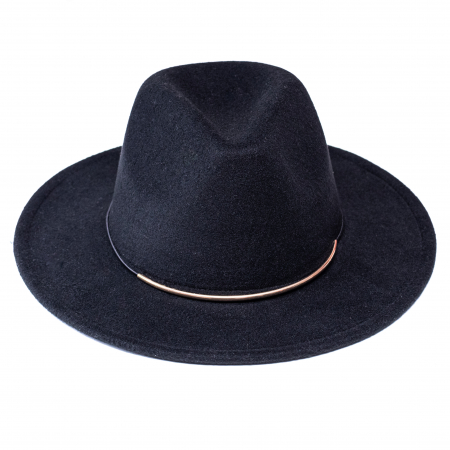 ACCESORII - Palarie Fedora din Stofa cu Banda din Metal, Negru
