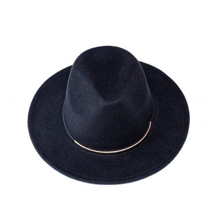Palarie Fedora din Stofa cu Banda din Metal, Negru [3]