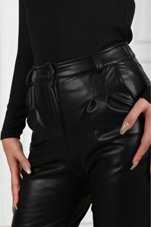 Pantaloni Eleganti din Piele Eco, Negru [2]