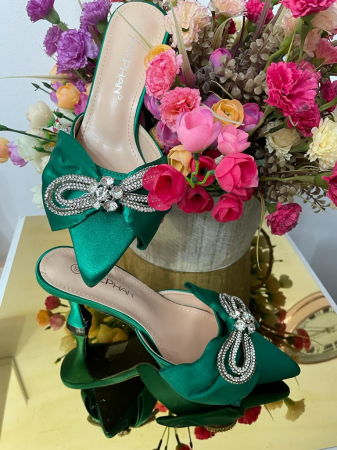 Papuci cu Toc din Satin Riya Green [1]