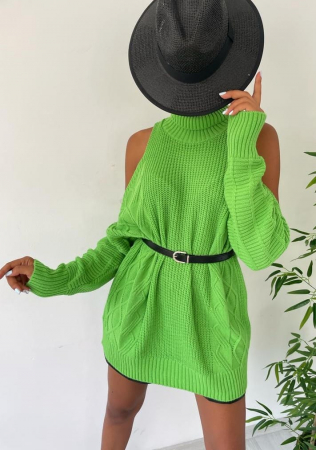 PULOVERE - Pulover Tricotat Verde Cu Umerii Goi, Bernice