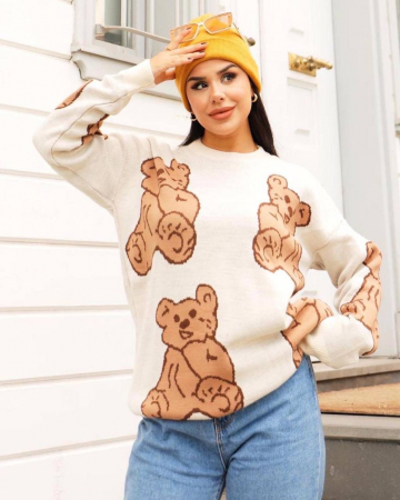 PULOVERE - Pulover Oversized Ivory, Sweet Bear