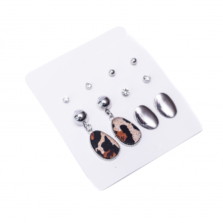 Set de 5 Perechi de Cercei Argintii, Animal Print [2]
