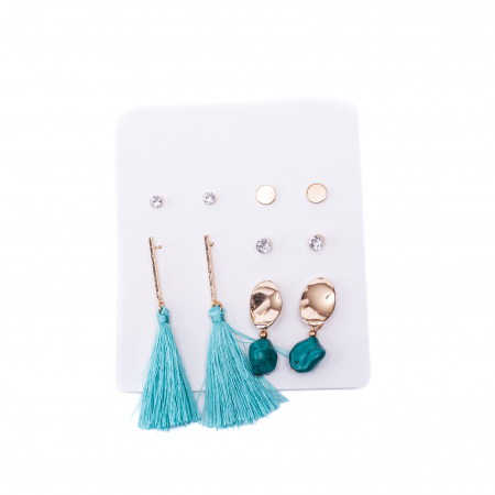 Set de 5 Perechi de Cercei cu Ciucuri, Turcoaz [1]