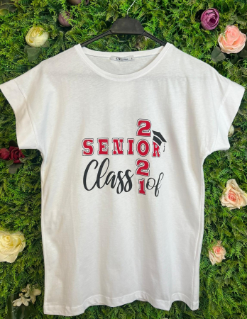 TRICOURI - Tricou Alb din Bumbac, Senior Class Of