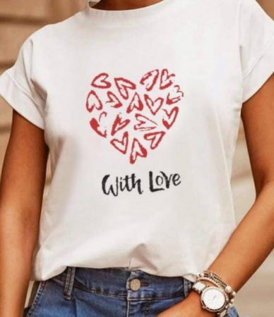 TOPURI & BLUZE - Tricou Alb din Bumbac With Love