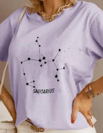 TRICOURI - Tricou Lila din Bumbac Sagitarius