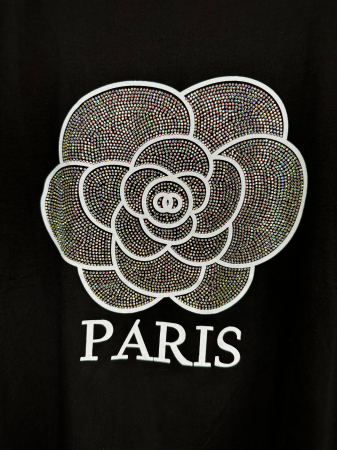Tricou Negru cu imprimeu si aplicatii din strasuri, Paris [1]
