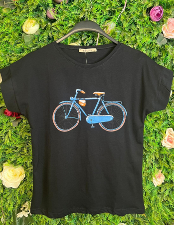 TOPURI & BLUZE - Tricou Negru din Bumbac cu Imprimeu Funny
