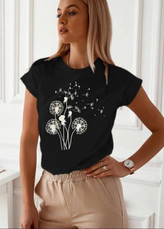 TRICOURI - Tricou Negru din Bumbac Cu Imprimeu Papadie