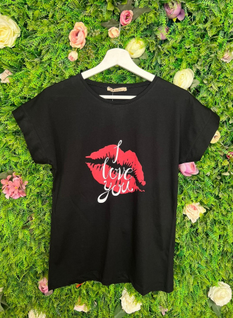 TRICOURI - Tricou Negru din Bumbac " I Love you "