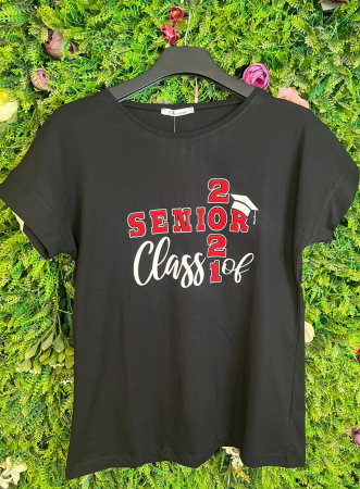 TOPURI & BLUZE - Tricou Negru din Bumbac, Senior Class Of