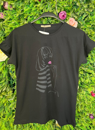 TRICOURI - Tricou Negru din Bumbac, Signorina