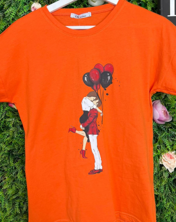 Tricou Orange din Bumbac Cu Imprimeu Lovers [2]