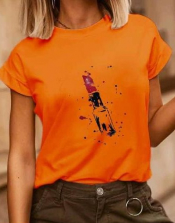 TRICOURI - Tricou Lila din Bumbac Cu Imprimeu Ruj