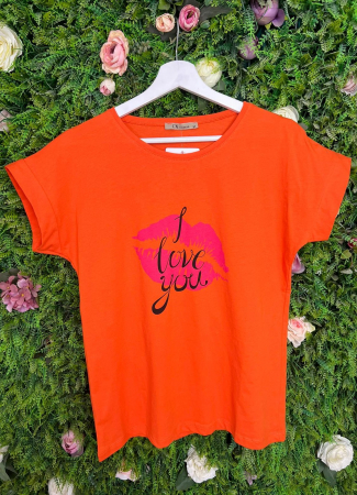 TRICOURI - Tricou Orange din Bumbac, I Love you