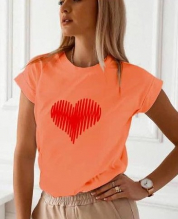 TOPURI & BLUZE - Tricou Orange din Bumbac "Red Heart"