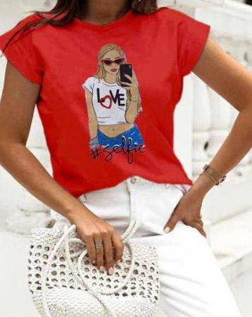 TRICOURI - Tricou Rosu din Bumbac #Selfie