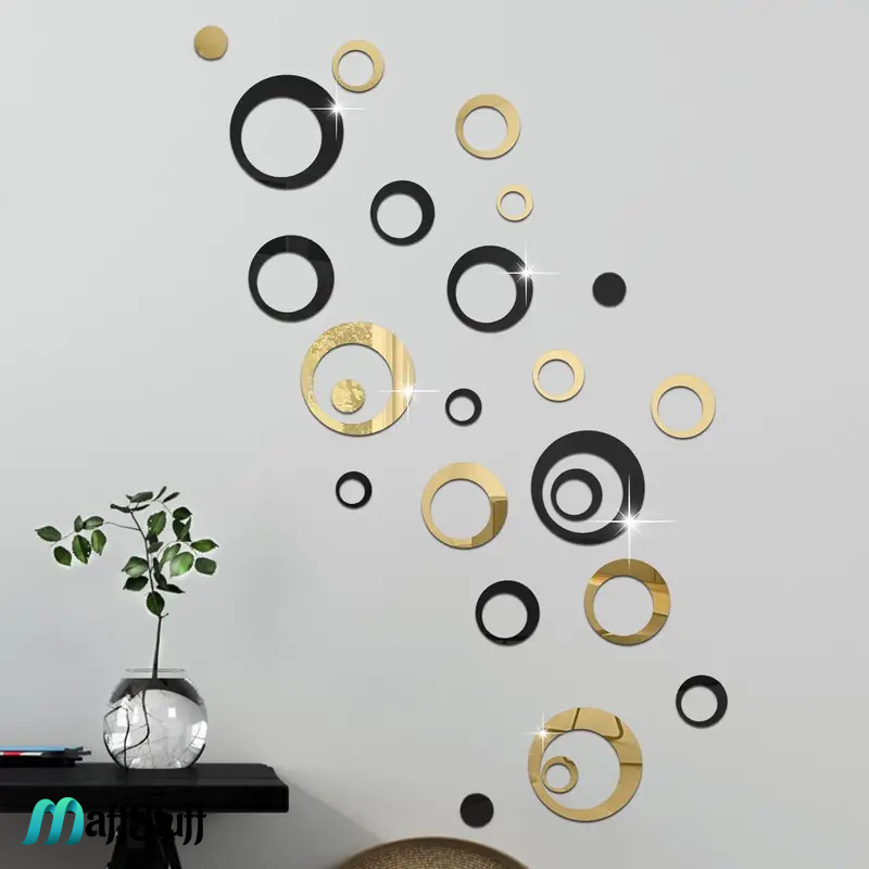 Oglinzi Decorative de Perete, Moderne, Model Cercuri Negru & Gold 