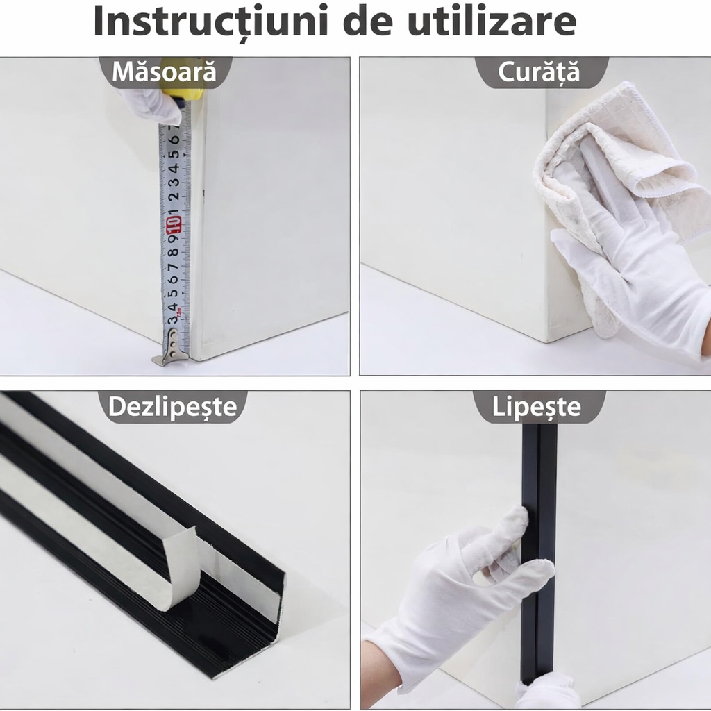 Protector colț perete sau mobila Negru, Aluminiu, Autoadeziv, Set 3 bucati, 20x20mm latime – 90 cm lungime/buc