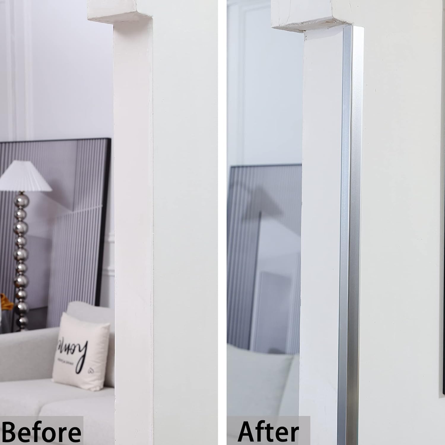 Protector colț perete sau mobila Argintiu, Aluminiu, Autoadeziv, 20x20mm latime – Set 3 bucăți x 90 cm (270 cm total