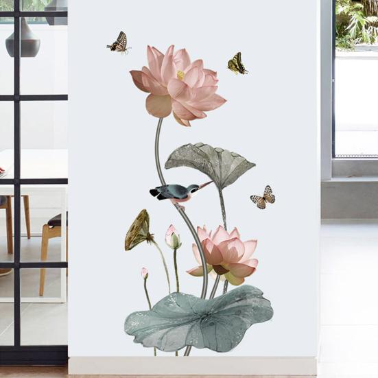 Sticker Autocolant de Perete cu Flori de Lotus și Fluturi