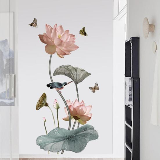 Sticker Autocolant de Perete cu Flori de Lotus și Fluturi