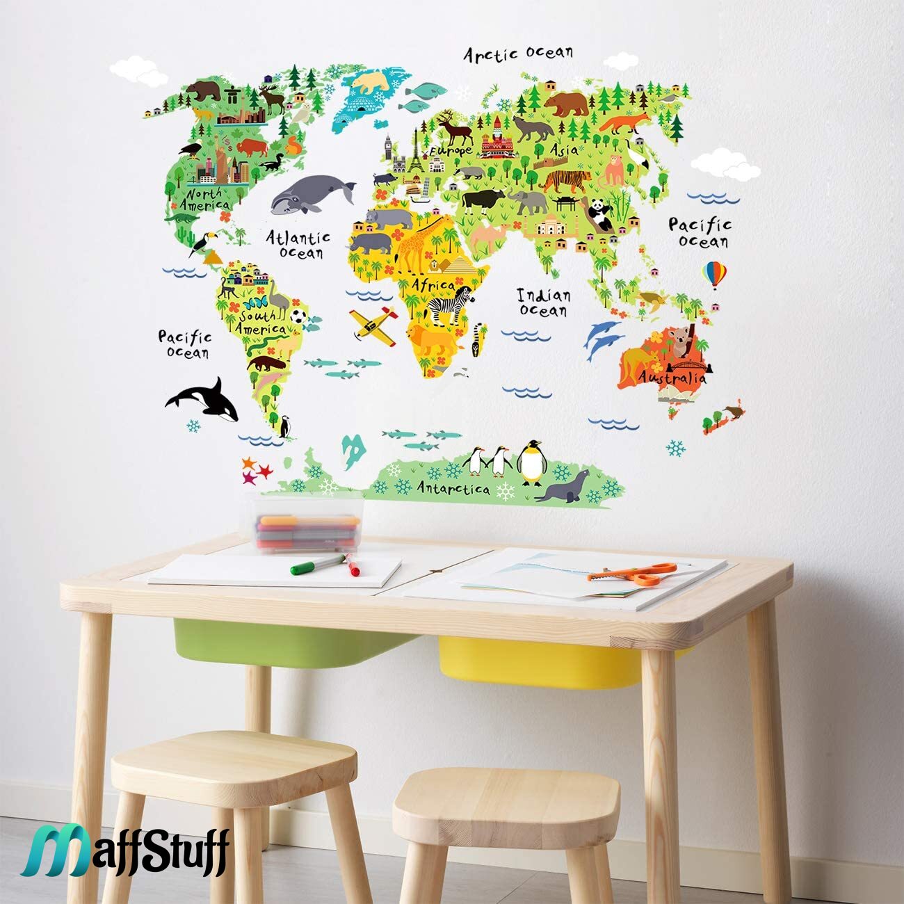 Sticker educativ copii, harta geografica a lumii