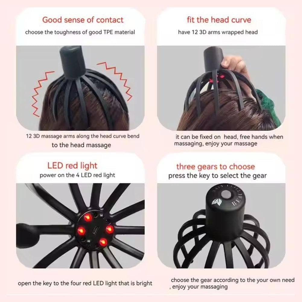 Aparat Masaj Capilar Electric – Vibrații, Lumina Infraroșu, Reflexoterapie, Acumulator Lithium-Ion [20]