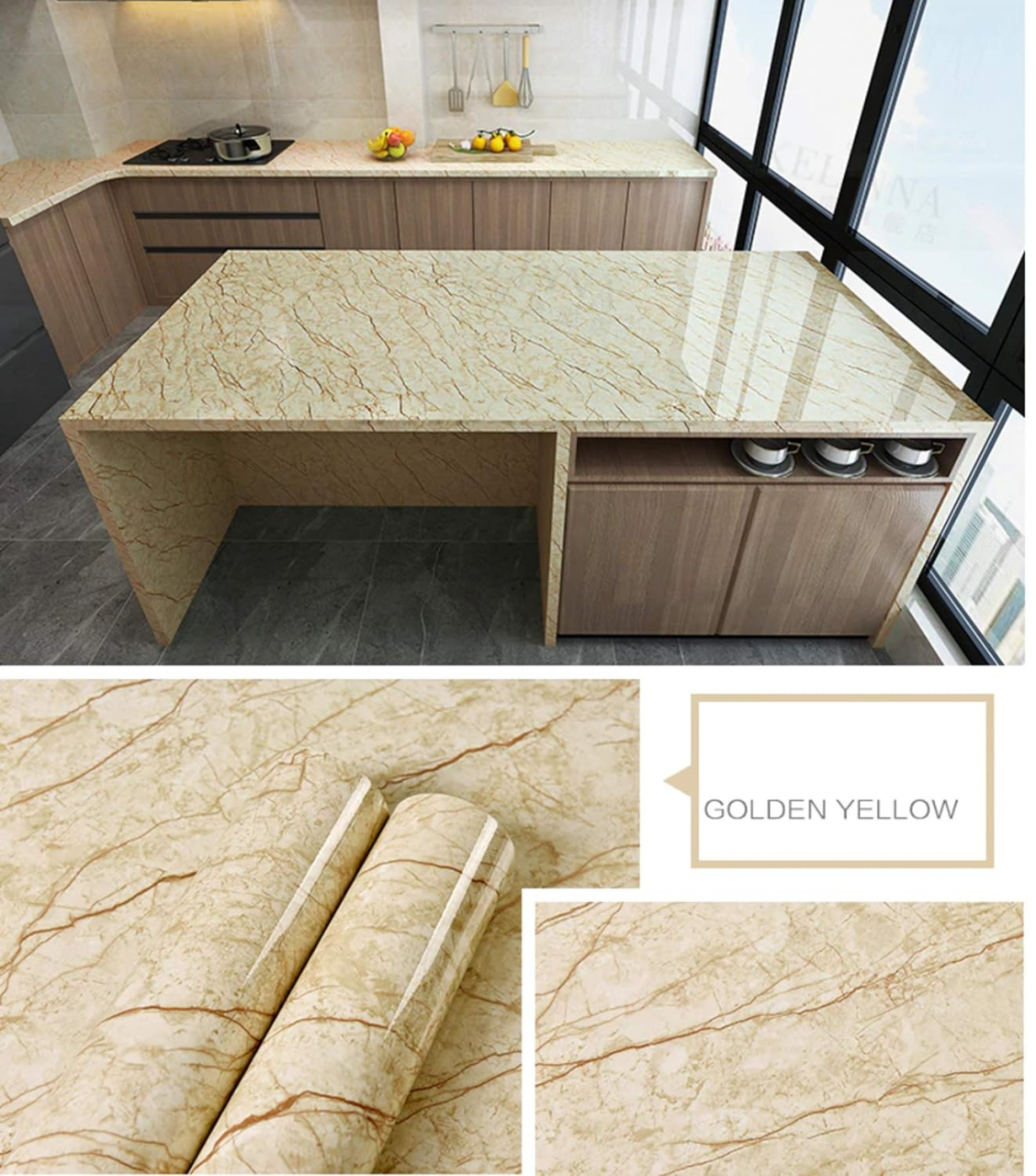 Autocolant mobilă marmură bej – folie autoadezivă decorativă 60x200 cm pentru mobilier și pereți [2]