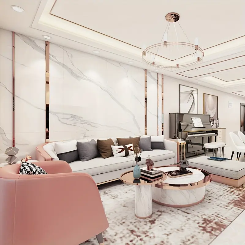 Bandă decorativă autoadezivă rose gold – 500 cm, din oțel inoxidabil cu adeziv 3M – finisaj lucios pentru mobilă, pereți și decorațiuni interioare. [10]