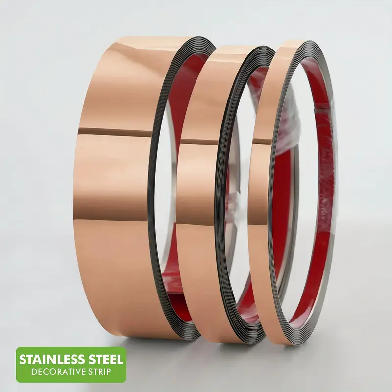 Bandă decorativă autoadezivă rose gold – 500 cm, din oțel inoxidabil cu adeziv 3M – finisaj lucios pentru mobilă, pereți și decorațiuni interioare. [13]