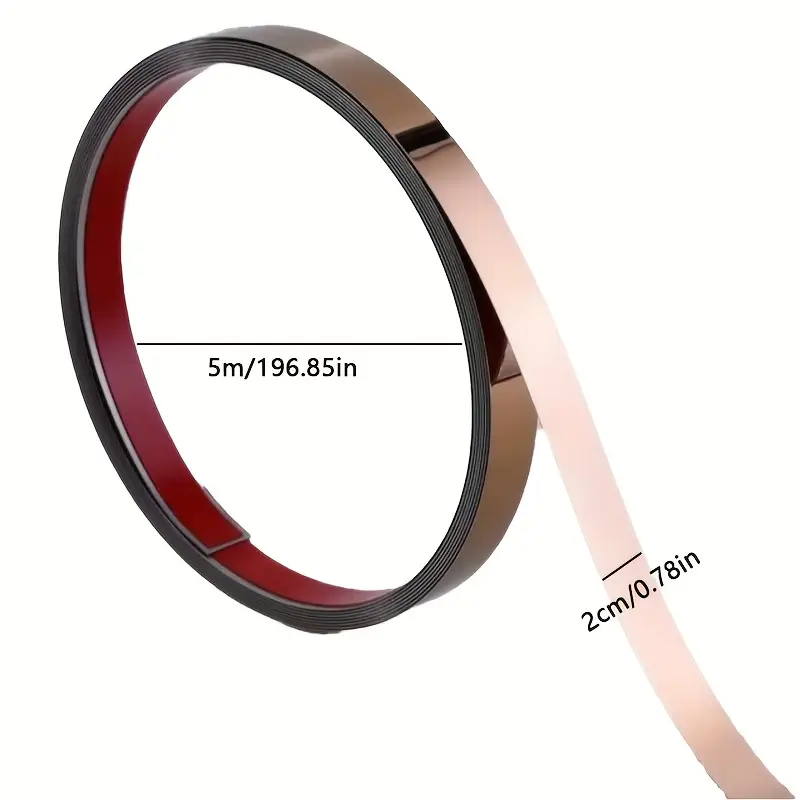 Bandă decorativă autoadezivă rose gold – 500 cm, din oțel inoxidabil cu adeziv 3M – finisaj lucios pentru mobilă, pereți și decorațiuni interioare. [22]