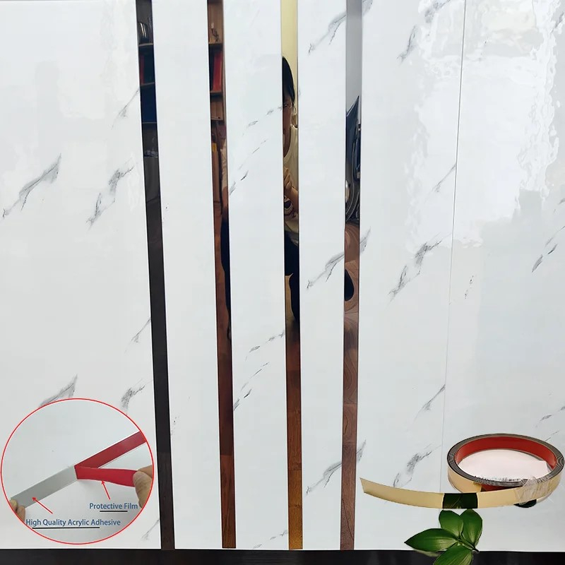 Bandă decorativă autoadezivă rose gold – 500 cm, din oțel inoxidabil cu adeziv 3M – finisaj lucios pentru mobilă, pereți și decorațiuni interioare. [16]