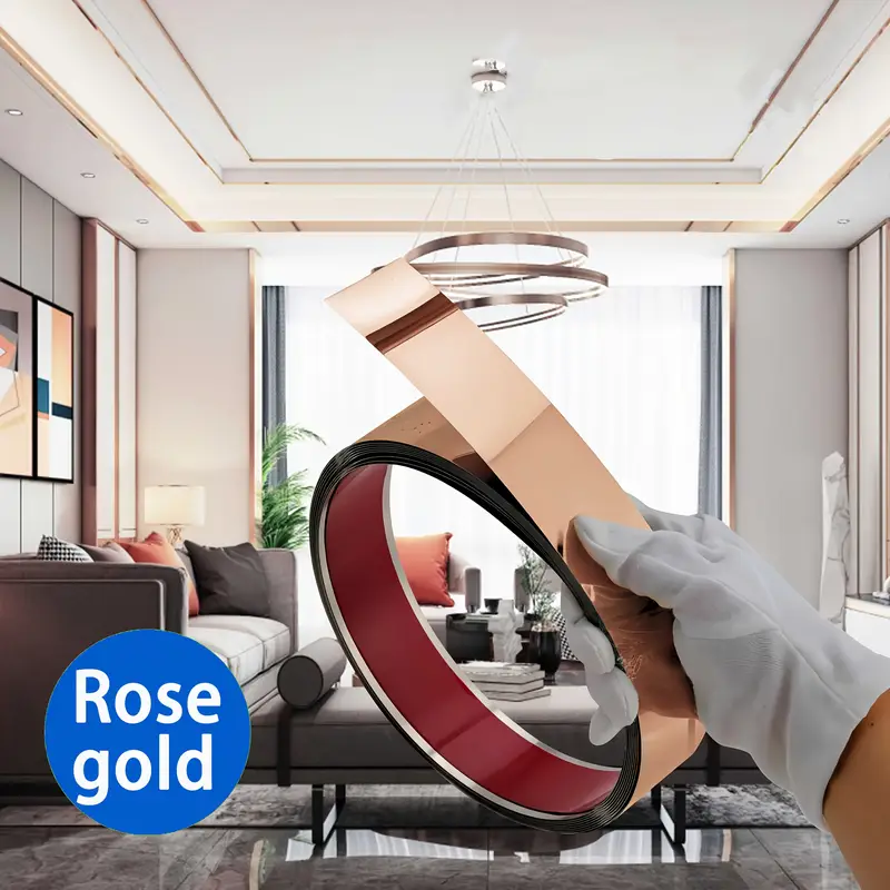 Bandă decorativă autoadezivă rose gold – 500 cm, din oțel inoxidabil cu adeziv 3M – finisaj lucios pentru mobilă, pereți și decorațiuni interioare. [4]