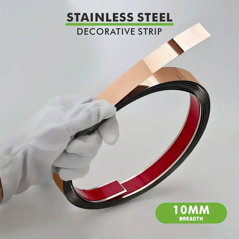 Bandă decorativă autoadezivă rose gold – 500 cm, din oțel inoxidabil cu adeziv 3M – finisaj lucios pentru mobilă, pereți și decorațiuni interioare. [3]