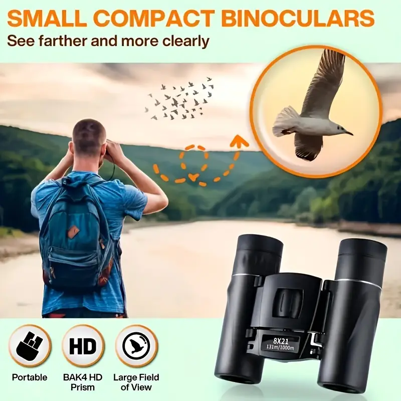 Binoclu HD 8X21 Telescop portabil Binoclu profesional Aventuri în aer liber Sport și călătorii Camping și explorare Observarea păsărilor Drumeții Concerte Vânătoare Vizualizare la distanță Focalizare centrală Rezistent la apă Design pliabil [14]