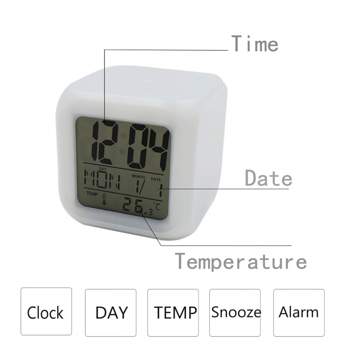 Ceas Digital Multifunctional cu Iluminare LED, Alarma si Termometru, 8 cm [6]