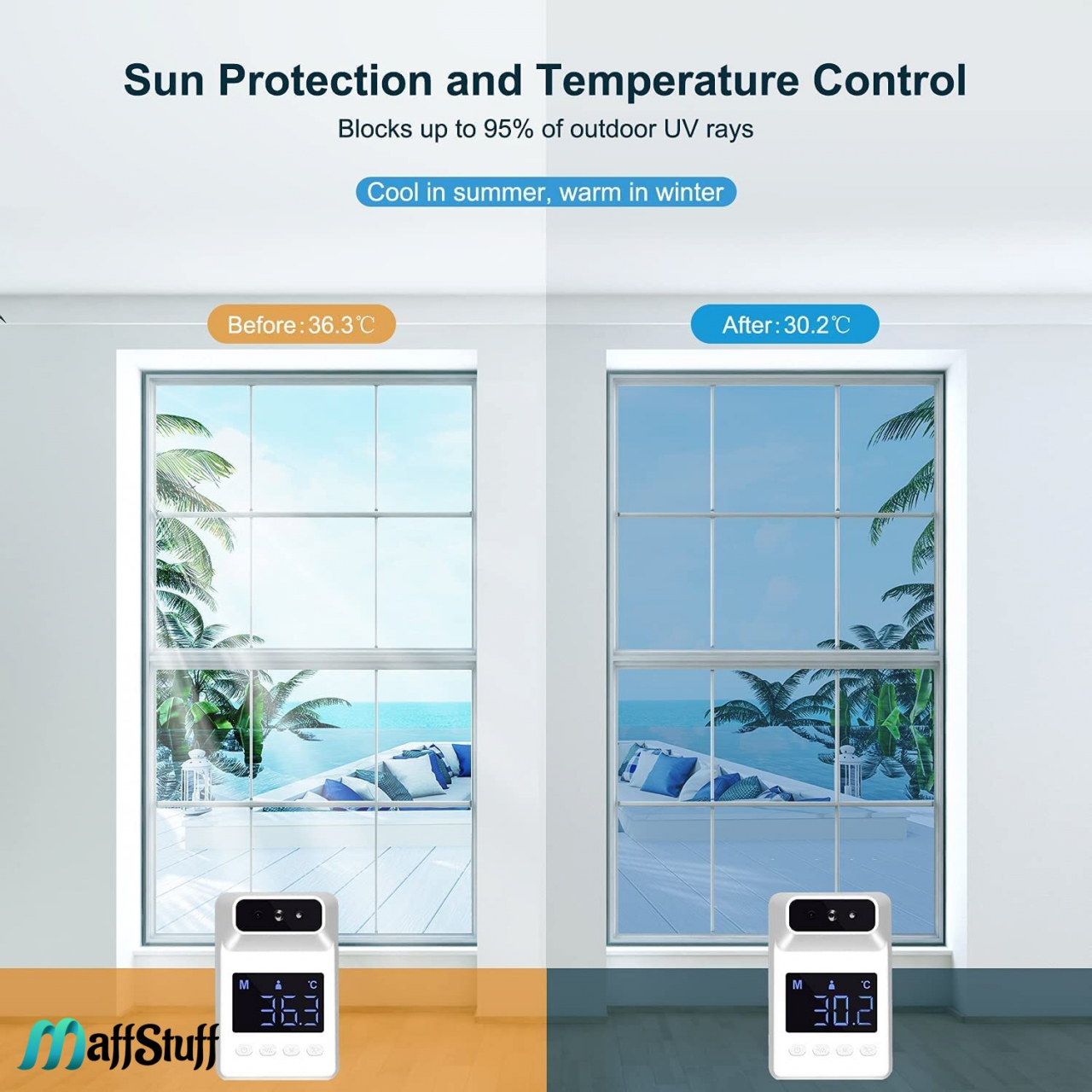 Folie Decorativă Albastră cu Efect de Oglindă – Intimitate și Protecție Solară [9]